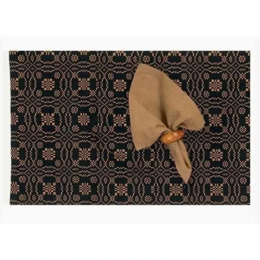 Primitive Colonial Lover's Knot Coverlet Black & Nutmeg Placemat 14